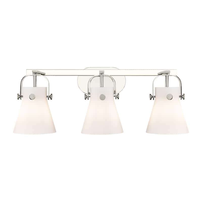 Innovations Lighting 423-3W-10-27 Pilaster II Cone Vanity Pilaster II - Polished Nickel / Matte White