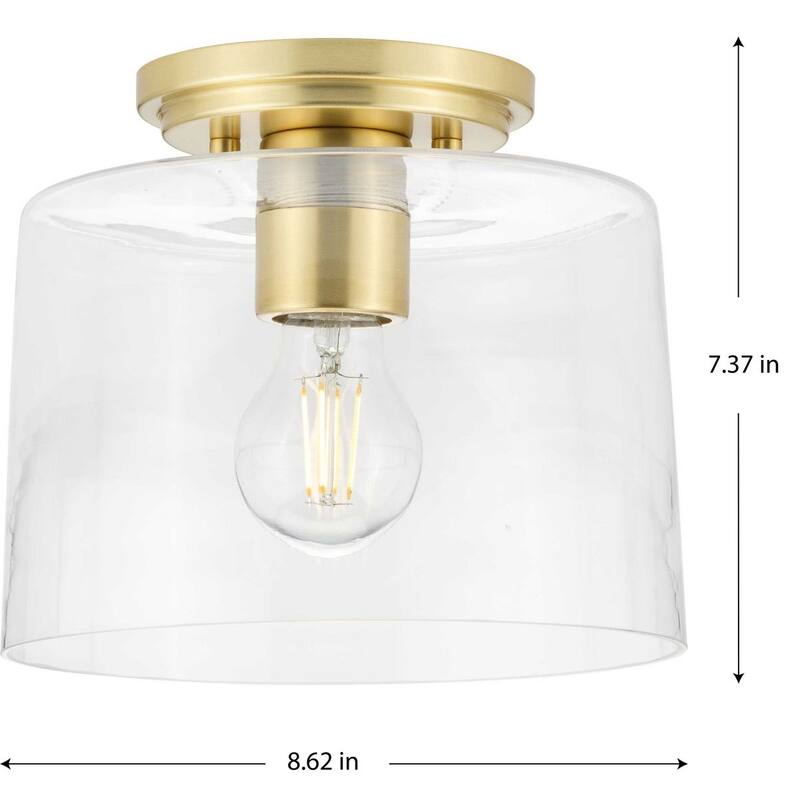 Adley Collection One-Light Satin Brass Clear Glass New Traditional Flush Mount Light - 8.62 in x 8.62 in x 7.37 in - 8.62 in x 8.62 in x 7.37 in