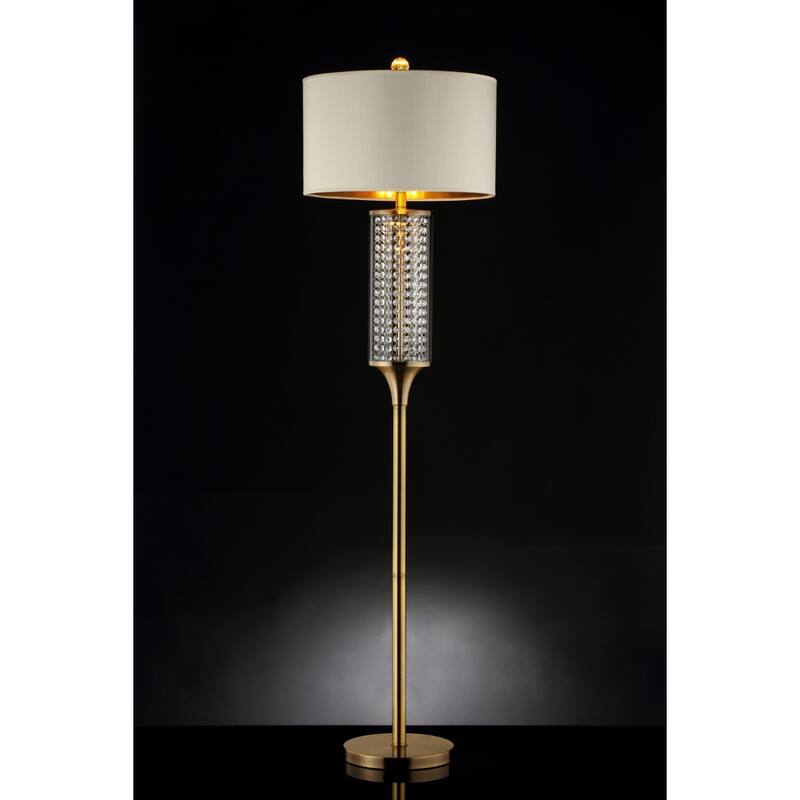 Gold Metal Column Floor Lamp with Drum Shade and Rotary Socket Switch - 17” x 17” x 62.25” (D x W x H)