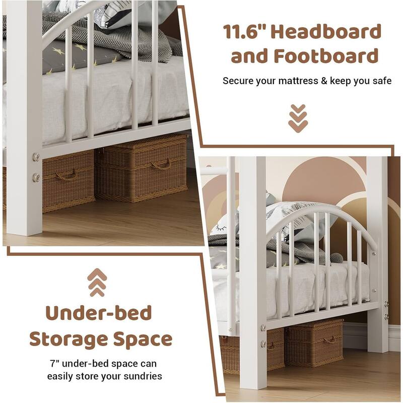 Bunk Bed Twin Over Twin with Stairs and Arched Guardrail for Bedroom and Small Space