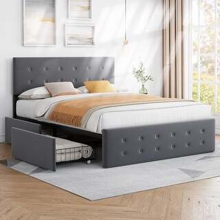 Queen Size Upholstered Bed Frame with 4 Storage Drawers - Bed Bath ...