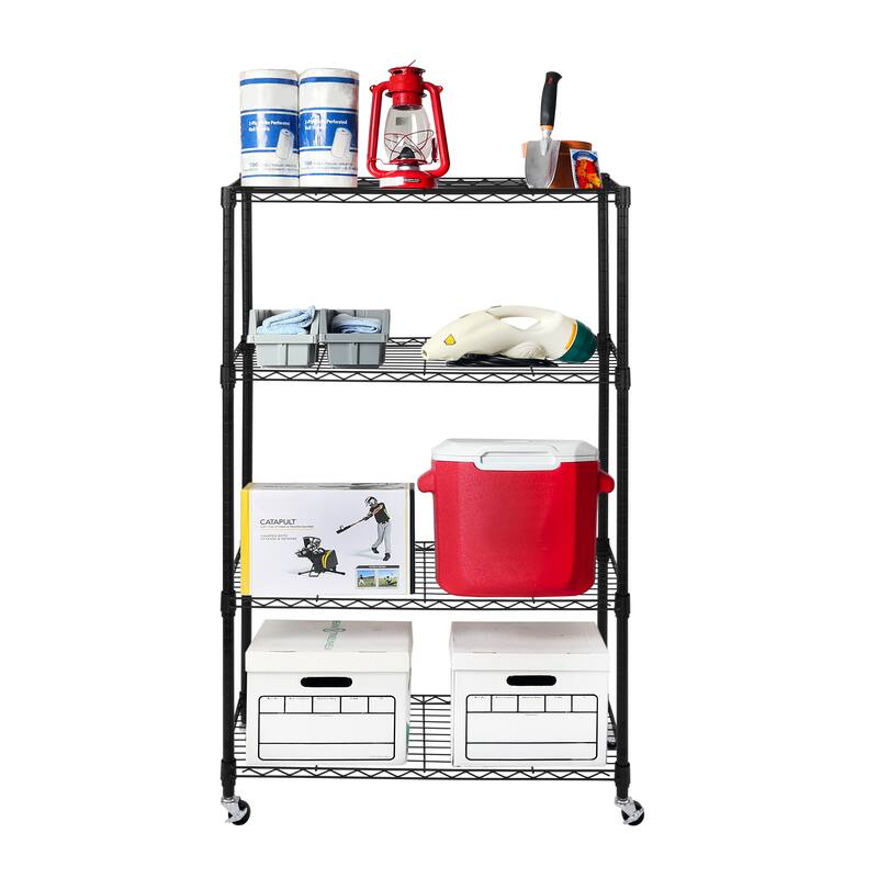 Seville Classics Heavy Duty 4-Tier Steel Wire Shelving, 36" W x 14" D x 56.5"H - Black