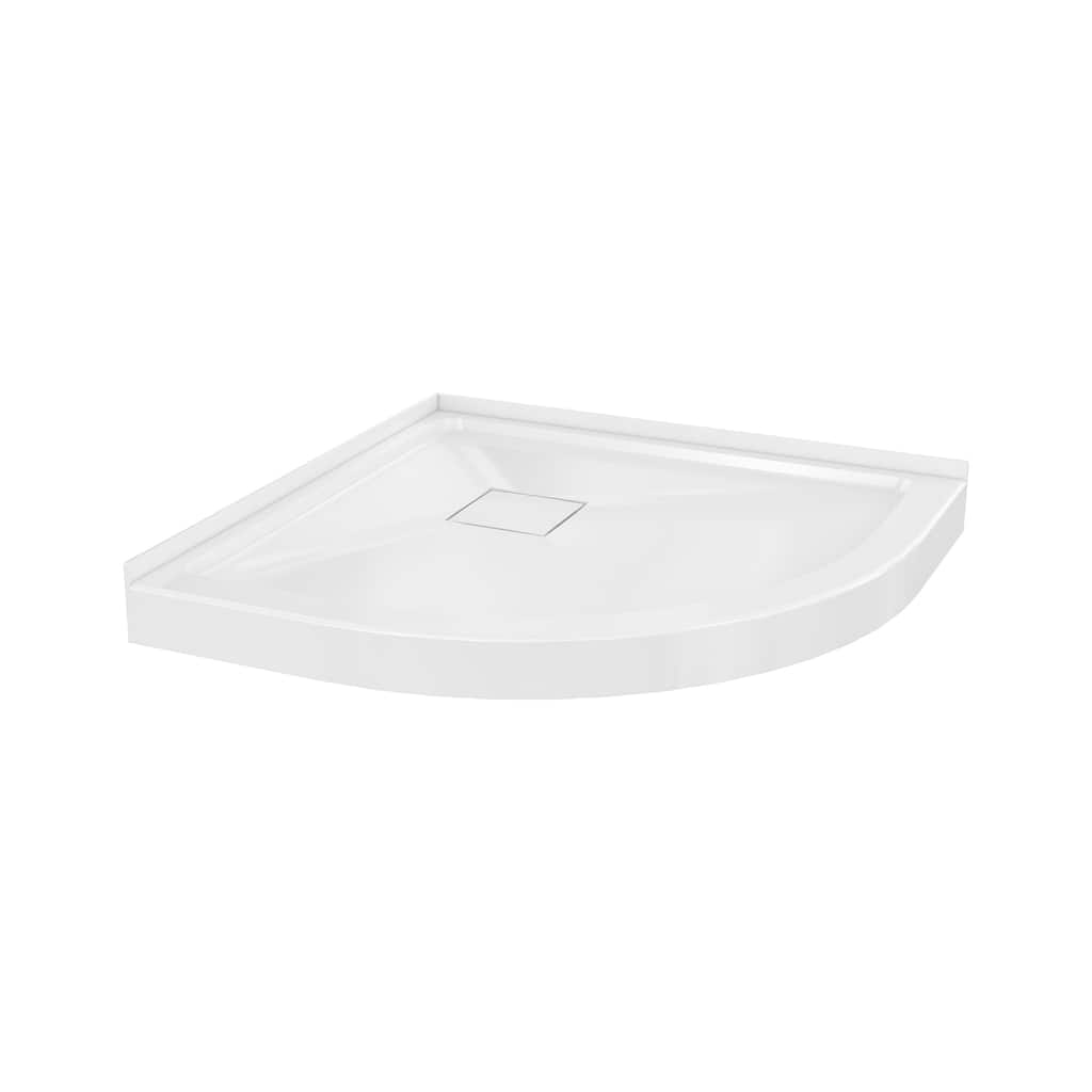 Marquette 32" X 32" Round Corner Double-Threshold Shower Pan Base With Center Drain In Glossy White - 32 x 32