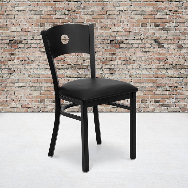 Black Circle Back Metal Restaurant Chair - 17.25"W x 20.25"D x 32.5"H - black vinyl seat/black metal frame