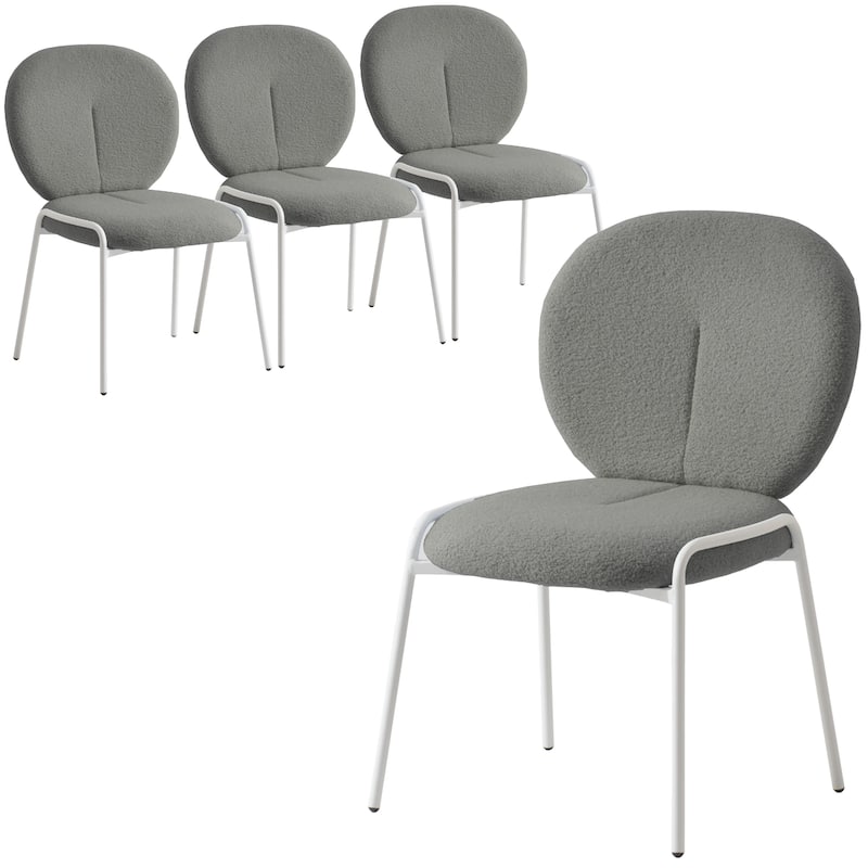 Celestial Modern Boucle Dining Chairs - Upholstered Accent Side Chairs with White Powder-Coated Iron Frame Set of 4 - Green