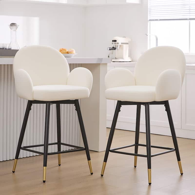 Upholstered Swivel Counter Stools with Arms Set of 2 - 38.6"H * 22.83"W * 22.83"D