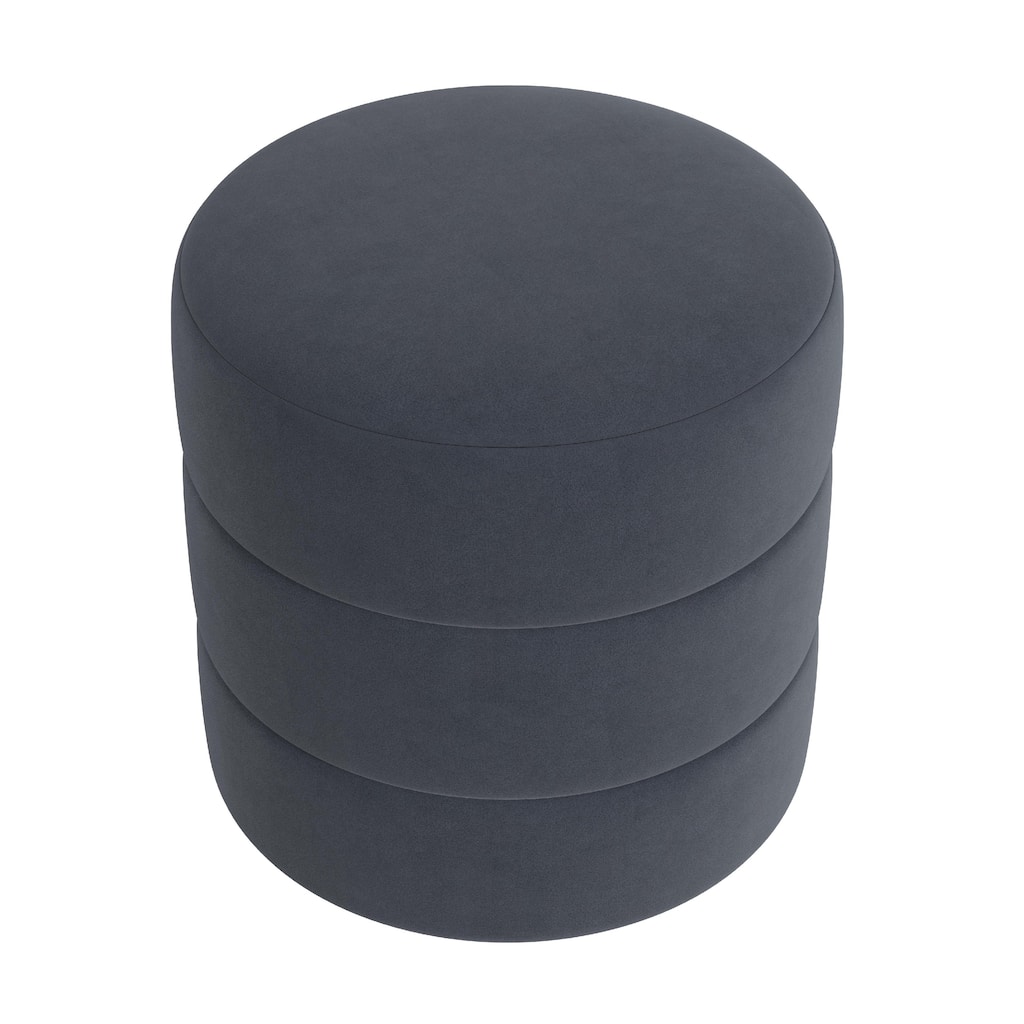 Sem Round Accent Ottoman, Royal Blue Channel Stitched Velvet 18 Inch