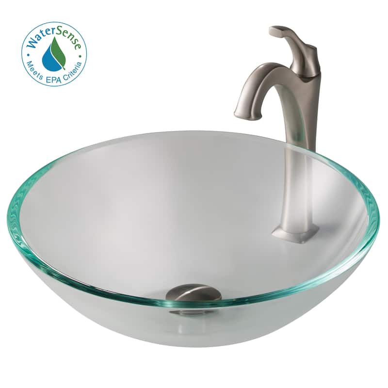 Kraus Arlo & Glass 16-1/2" Glass Vessel Bathroom Sink with 1.2 GPM - Spot-Free Stainless Steel