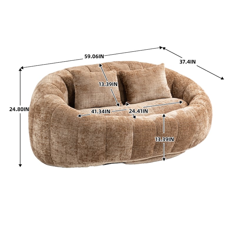 Modern Chenille 2-Seater Bean Bag Chair with 2 Pillows