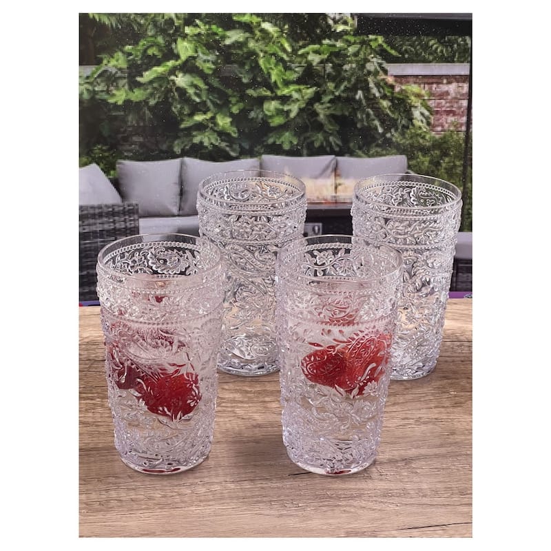 Paisley Acrylic Glasses Drinking Set of 4 Hi Ball (17oz) Plastic Drinking Glasses