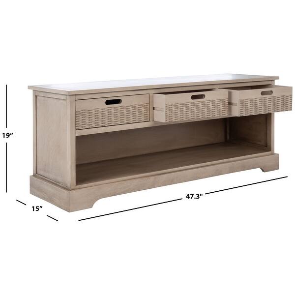 dimension image slide 0 of 3, SAFAVIEH Landers 3-Drawer Bottom Shelf Storage Bench - 47.3" W x 15" L x 19" H