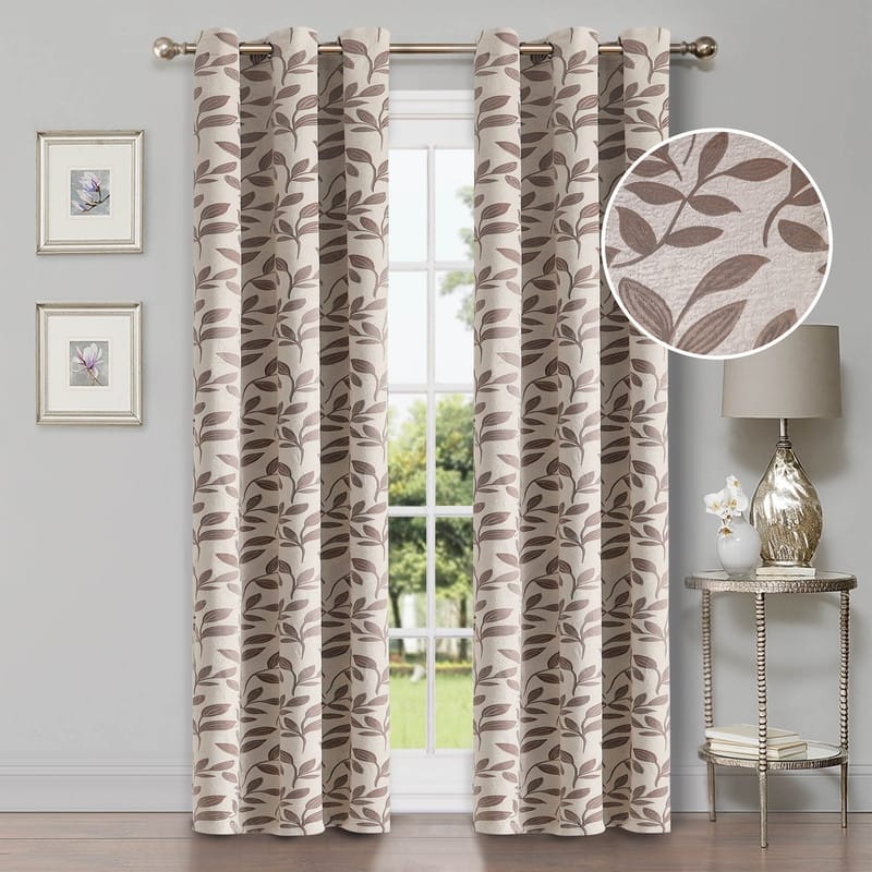Superior Modern Bohemian Leaves Room Darkening Curtains with Grommets - 42" X 63" - Espresso