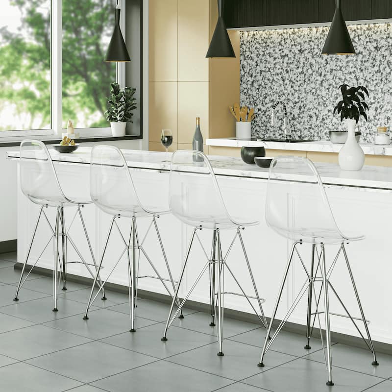 LeisureMod Modern Cresco Acrylic Barstool with Chrome Base and Footrest for Home Bar Restaurant
