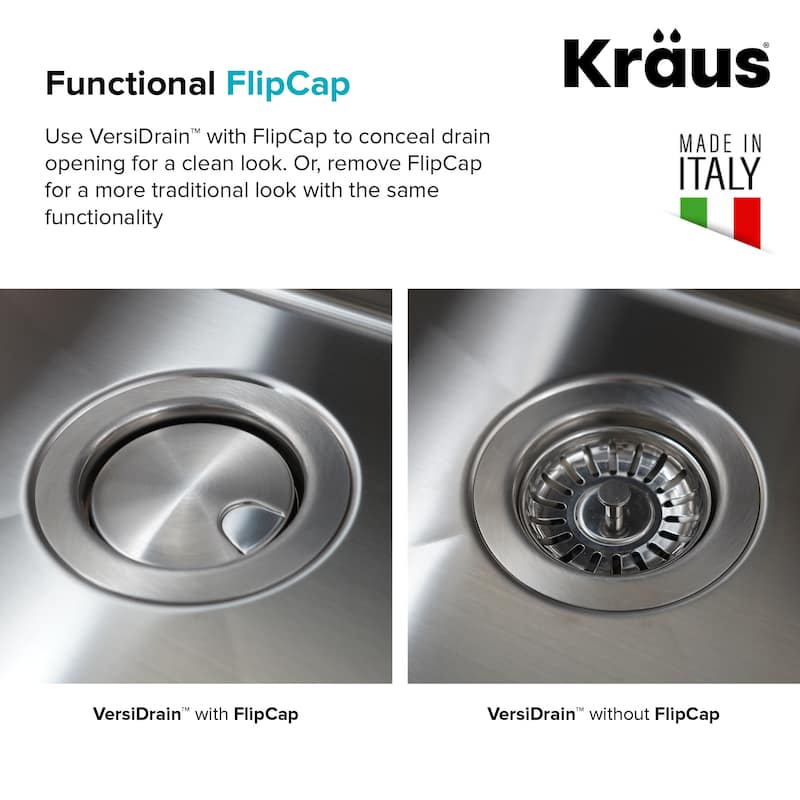 Kraus Kitchen Sink Basket Strainer with Cover - Stainless Steel