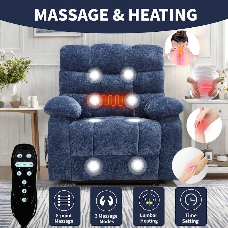 Large Dual Motor Chenille Power Lift Recliner Chair with Massage and Heat and Power-Remote, Infinite Position