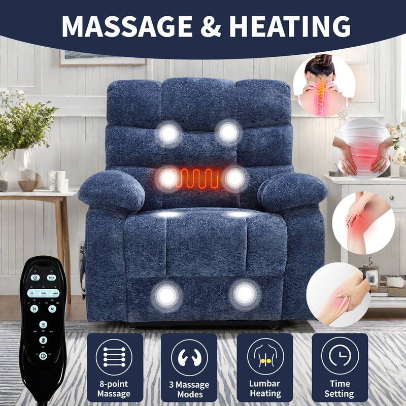 Lift Recliner Chair Heat Massage Dual Motor Infinite Position Large Electric Power Lift Recliners with Power-Remote,Medium-firm