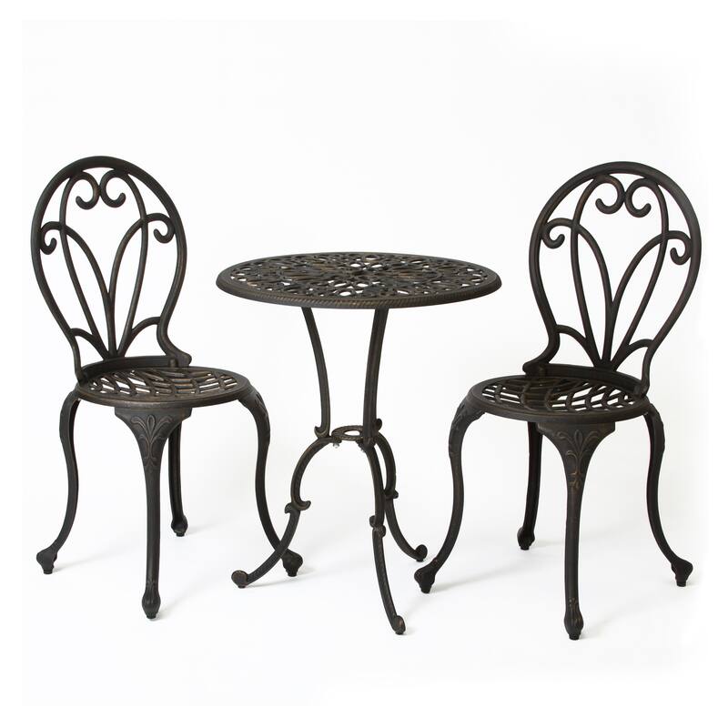 Roomfitters 3-Piece Outdoor Bistro Set Cast Aluminum Patio Dining Furniture with Round Table and Chairs, Black+Gold