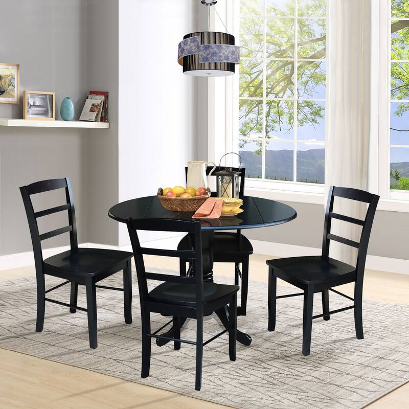 42" Drop Leaf Dining Table with 4 Ladderback Chairs - 5 Piece Set - Black