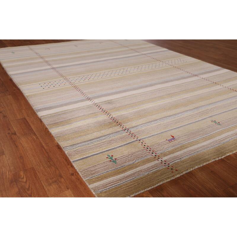 Hand Knotted Oriental 100% Wool Carpet Tribal Animal Pictorial Multi-Colored Gabbeh Area Rug - 7' 8'' X 5' 4''
