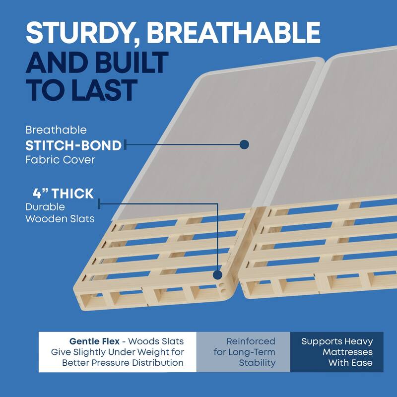Onetan 4" And 8" Wooden Box Spring, Low Profile Split Bed Foundation Ideal for Mattress, No Assembly Needed, White.