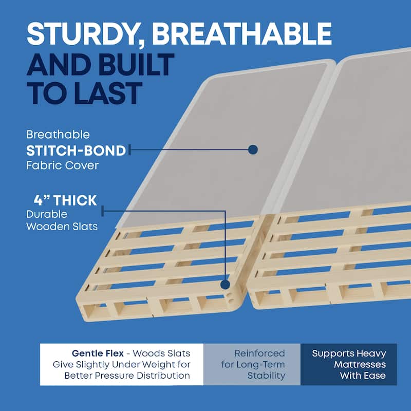 Onetan 4-Inch Wooden Box Spring, Low Profile Split Bed Foundation Ideal for Mattress, No Assembly Needed, White & black.