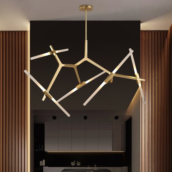 10 Light Brass Branch Asymmetric Modern Chandelier For Living Room Bed Bath Beyond 34046435