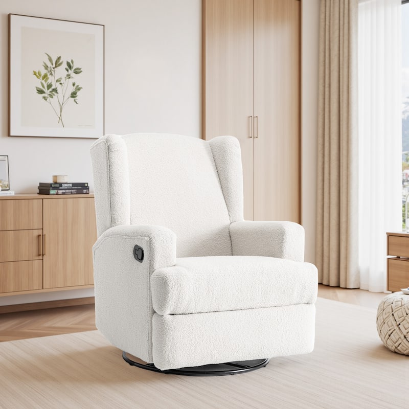 UIXE Upholstered Chenille/Boucle Swivel Glider Rocker Recliner - Beige/Boucle