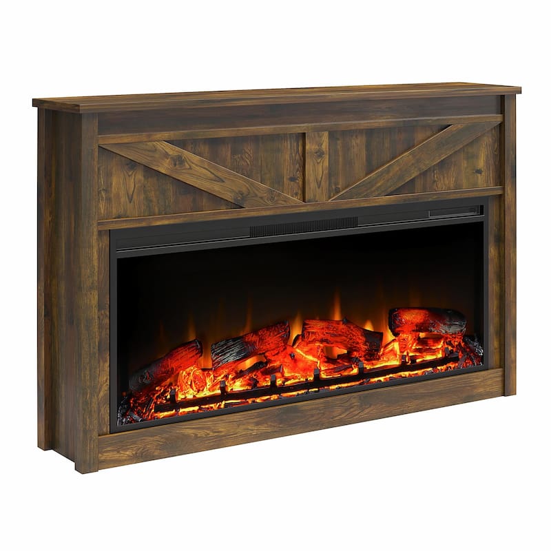 Avenue Greene Becken Ridge Wide Modern Farmhouse Mantel with Electric Fireplace - Rustic