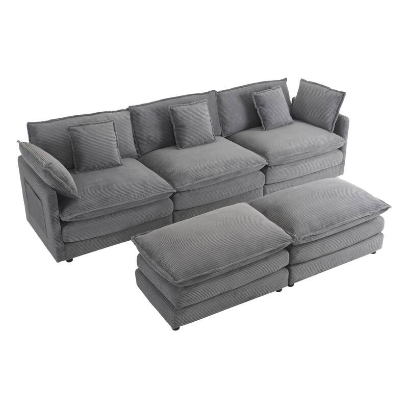 Roomfitters Large Modular Corduroy L-Shape Sectional Sofa with Side Storage Pockets for Living Room Functionality