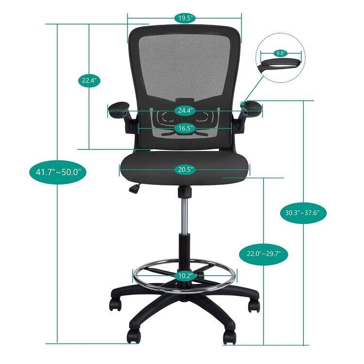 Serena Ergonomic Mesh Drafting Chair - Adjustable, Breathable Mesh, Lumbar Support, Ergonomic and Height Adjustable Flip-Top