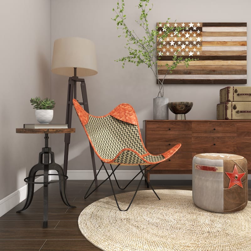 Canvas Butterfly Chair with Leather Accents - Gray - Roche River Decor