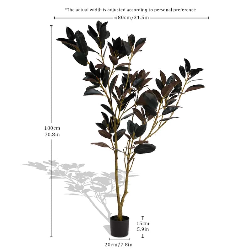 5.9FT Tall Artificial Rubber Tree, Faux Rubber Plant in Pot, Fake Greenery Floor Plant for Home Living Room