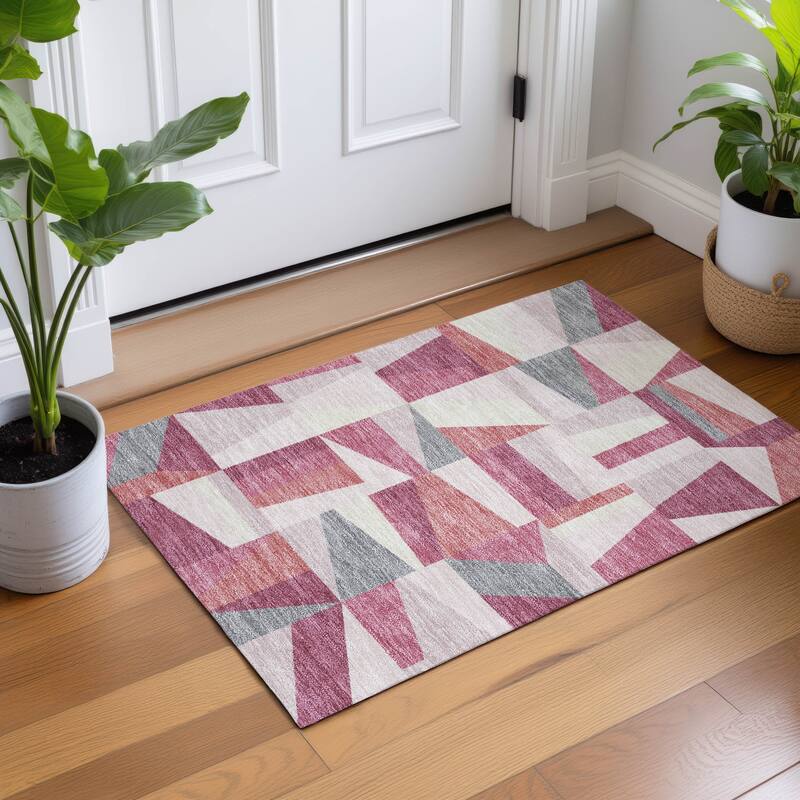 Machine Washable Indoor/ Outdoor Contemporry Mosaic Chantille Rug