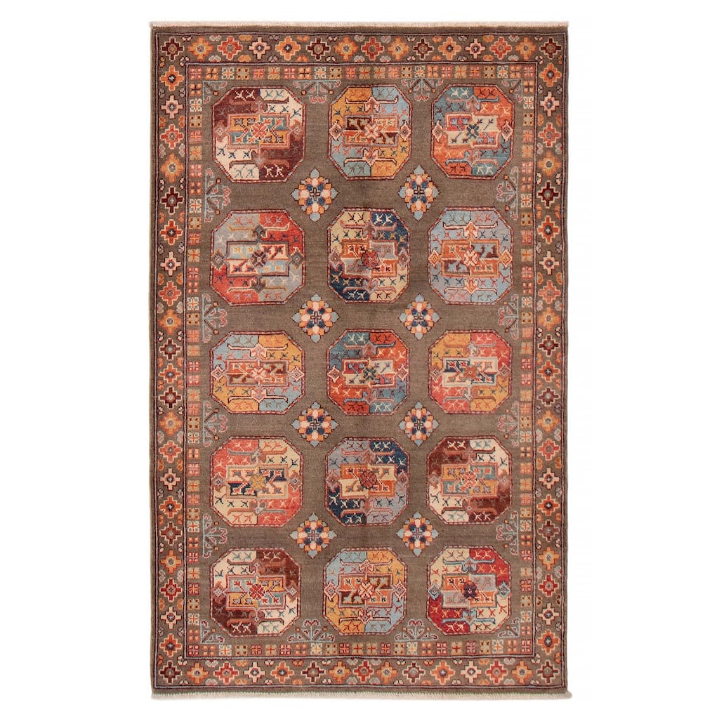 ECARPETGALLERY Hand-knotted Uzbek Ghazni Taupe Wool Rug - 4'0 x 6'4
