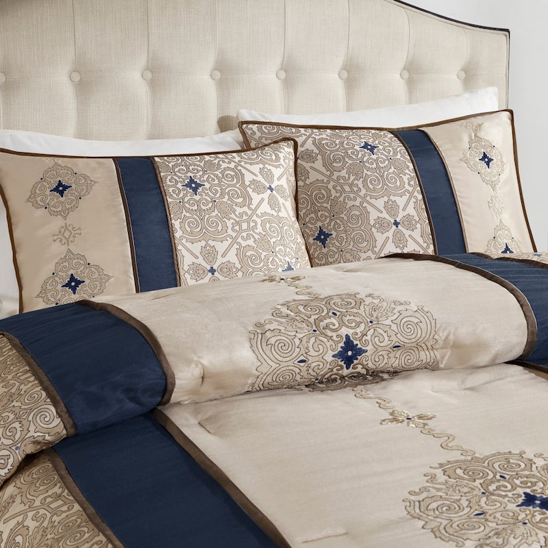 Madison Park Blaine 7 Piece Jacquard Comforter Set with Throw Pillows