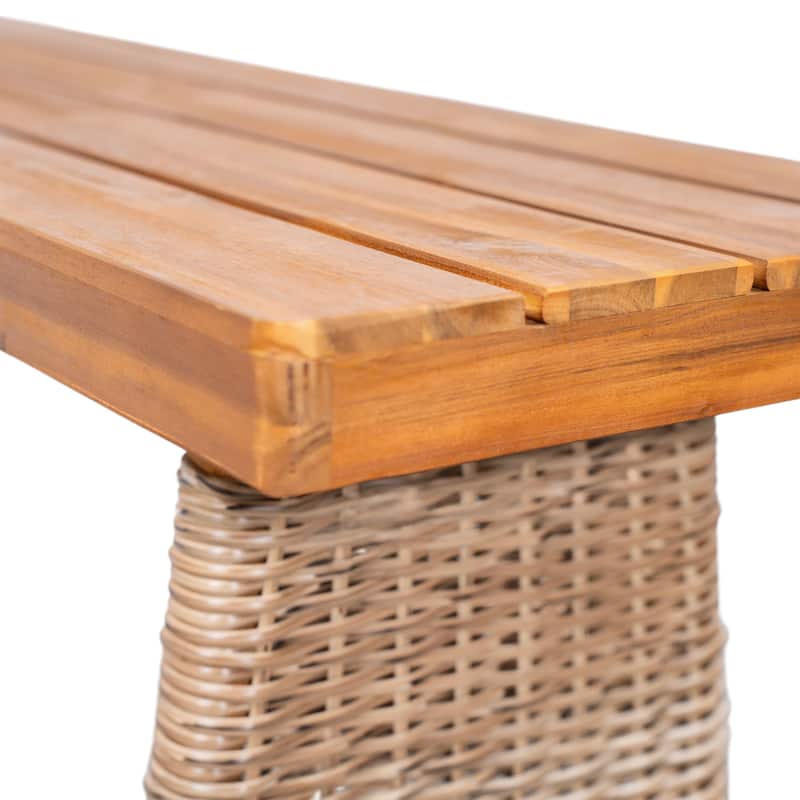 Roomfitters Outdoor Acacia Wood Bench with Wicker Legs, Weather-Resistant Patio Seating