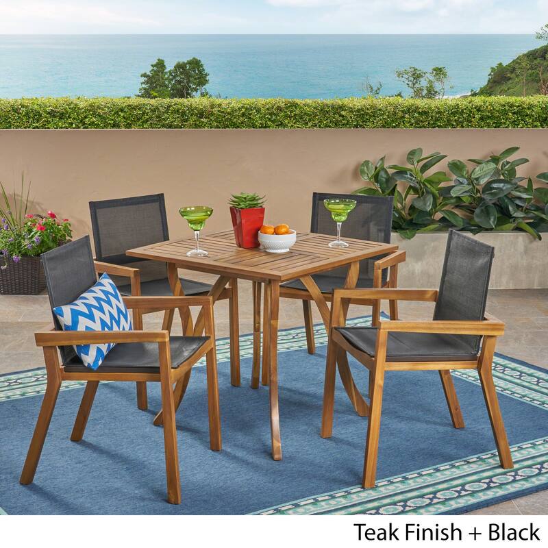 Chaucer Outdoor 4-Seater Square Acacia Wood Mesh Seats Dining Set by Christopher Knight Home