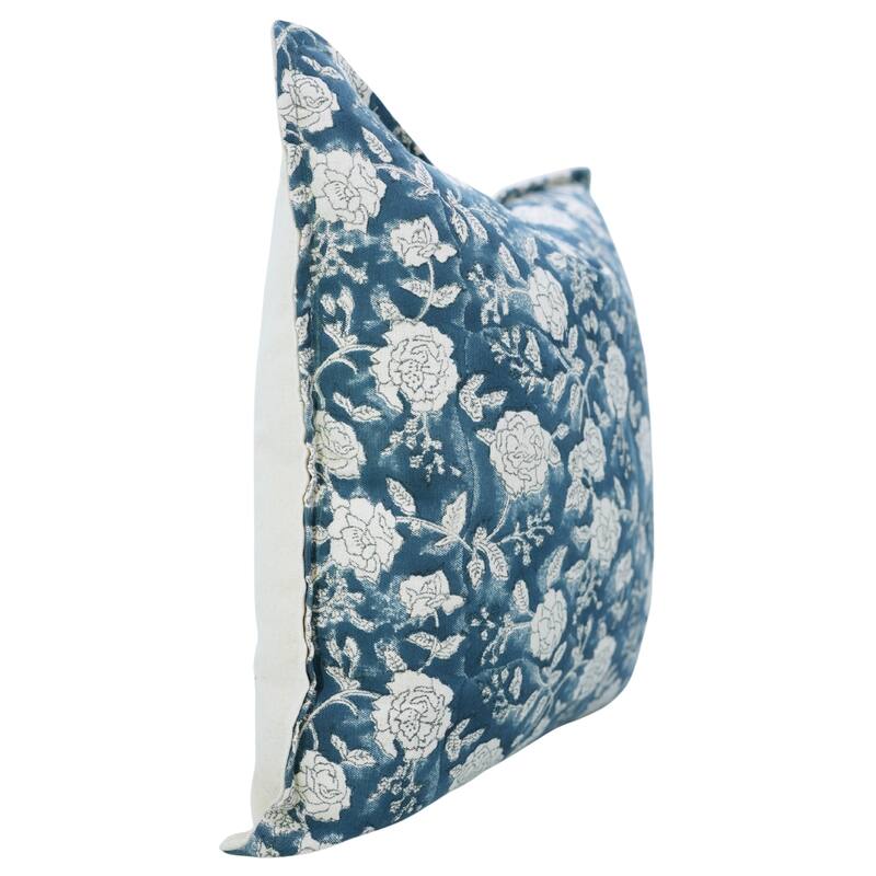 Fabdivine Handmade Block Print Cushion Cover Throw Home Décor Double Oxford Edges Pillow Case - Pillow Covers - Rameshwaram- Blue - 18" x 18"