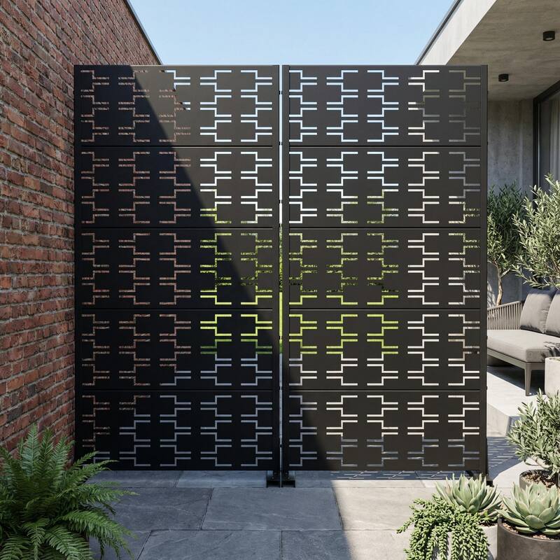 Outdoor Privacy Screen Metal Screen Fence Panel Set of 2