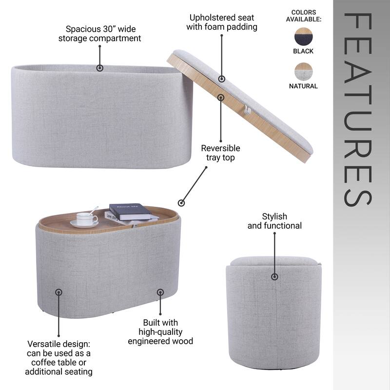 Storage Ottoman Comfortable choice, multiple functions, classic design, and cozy corners with Reversible Wooden Tray Top,