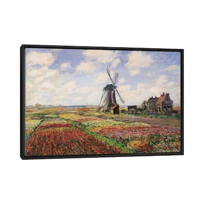 iCanvas "Tulip Fields with the Rijnsburg Windmill, 1886 " by Claude Monet Framed Canvas Print