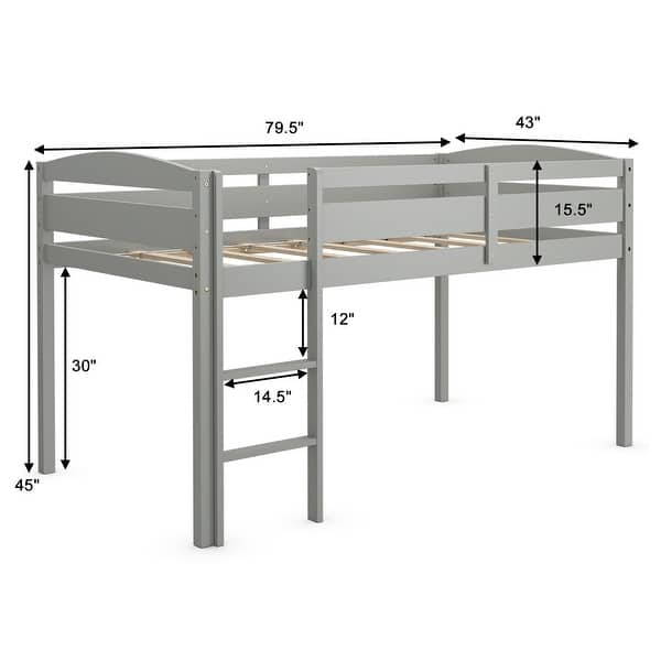 dimension image slide 2 of 3, Costway Twin Low Loft Bunk Junior Bed Bedroom Wooden Guard Rail Ladder