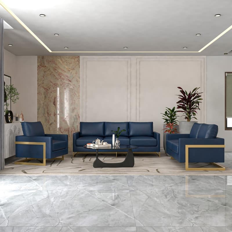 Lincoln Modern 2-Seater Leather Plush Cushion Loveseat in Metal Frame for Living Room Small Spaces Home Office