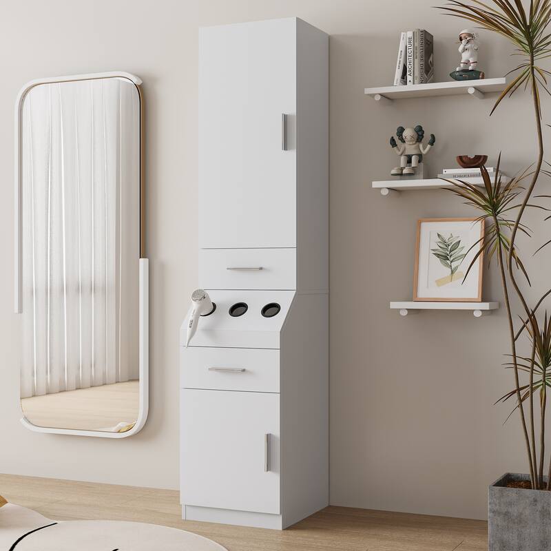 Salon Station, Barber Stations with 2-Tier Storage Shelf with Door, Hair Styling Storage Cabinet with 2 Drawer