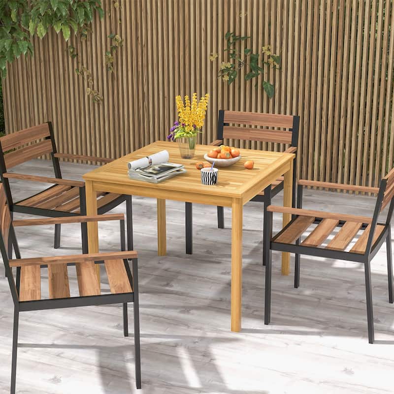 Patio Dining Table Acacia Wood Square Bistro w/ Umbrella Hole