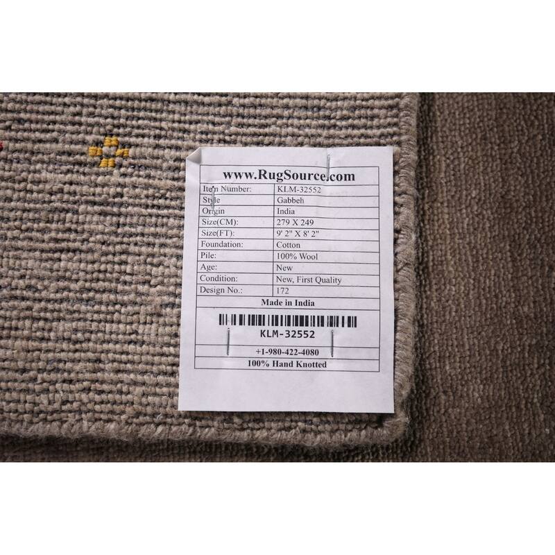 Striped Brown Gabbeh Oriental Area Rug Hand-Knotted Wool Carpet - 8'2" X 9'2"