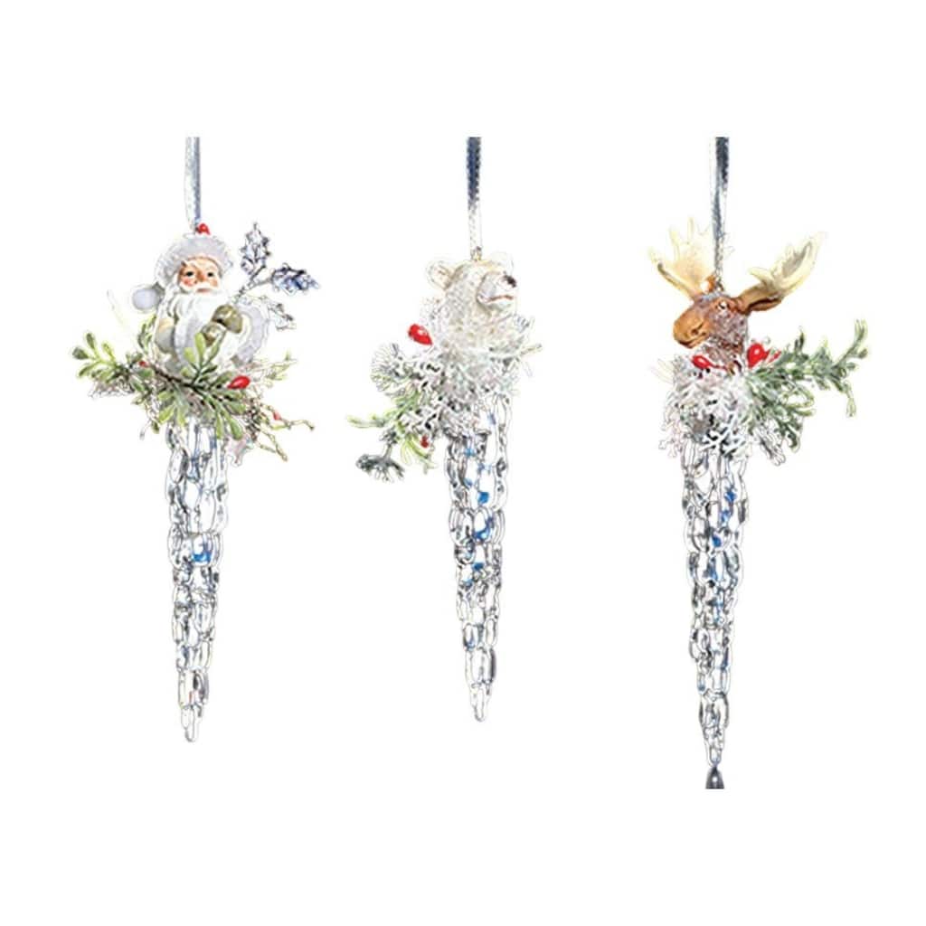 Icy Crystal Character Head on Icicle Christmas Ornaments - 7" - Pack of 6