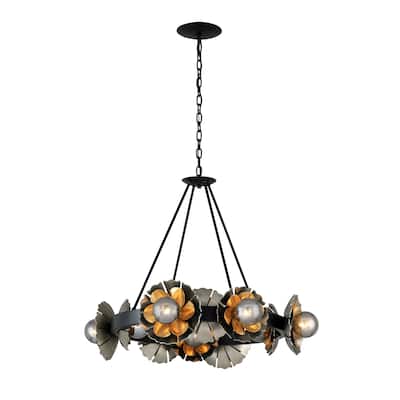 Magic Garden by Martyn Lawrence Bullard 10-Light Black Graphite and Bronze Leaf Floral Halo Chandelier