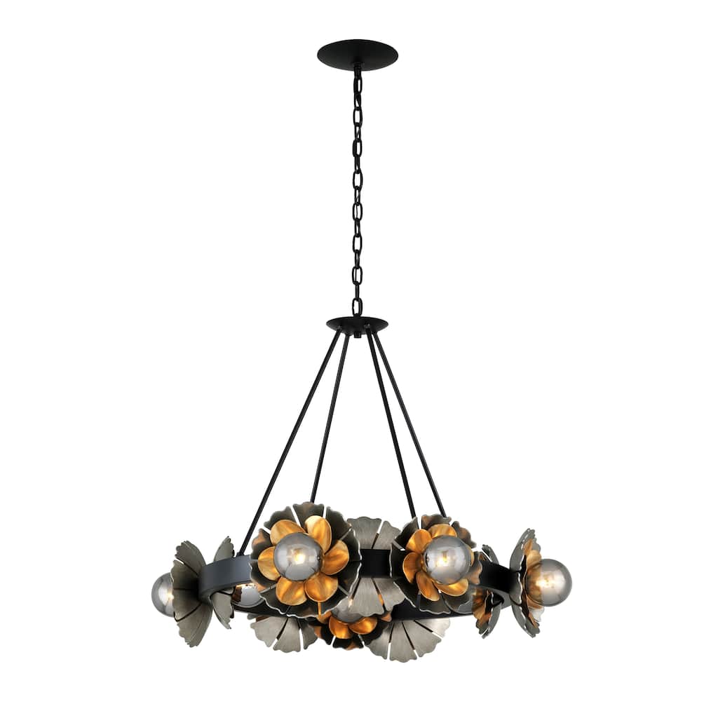 Magic Garden by Martyn Lawrence Bullard 10-Light Black Graphite and Bronze Leaf Floral Halo Chandelier