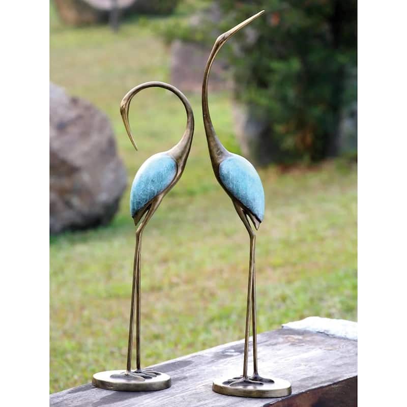 Hand Painted Aluminum Stylized Garden Crane Pair - 36 X 29.5 X 9 inches